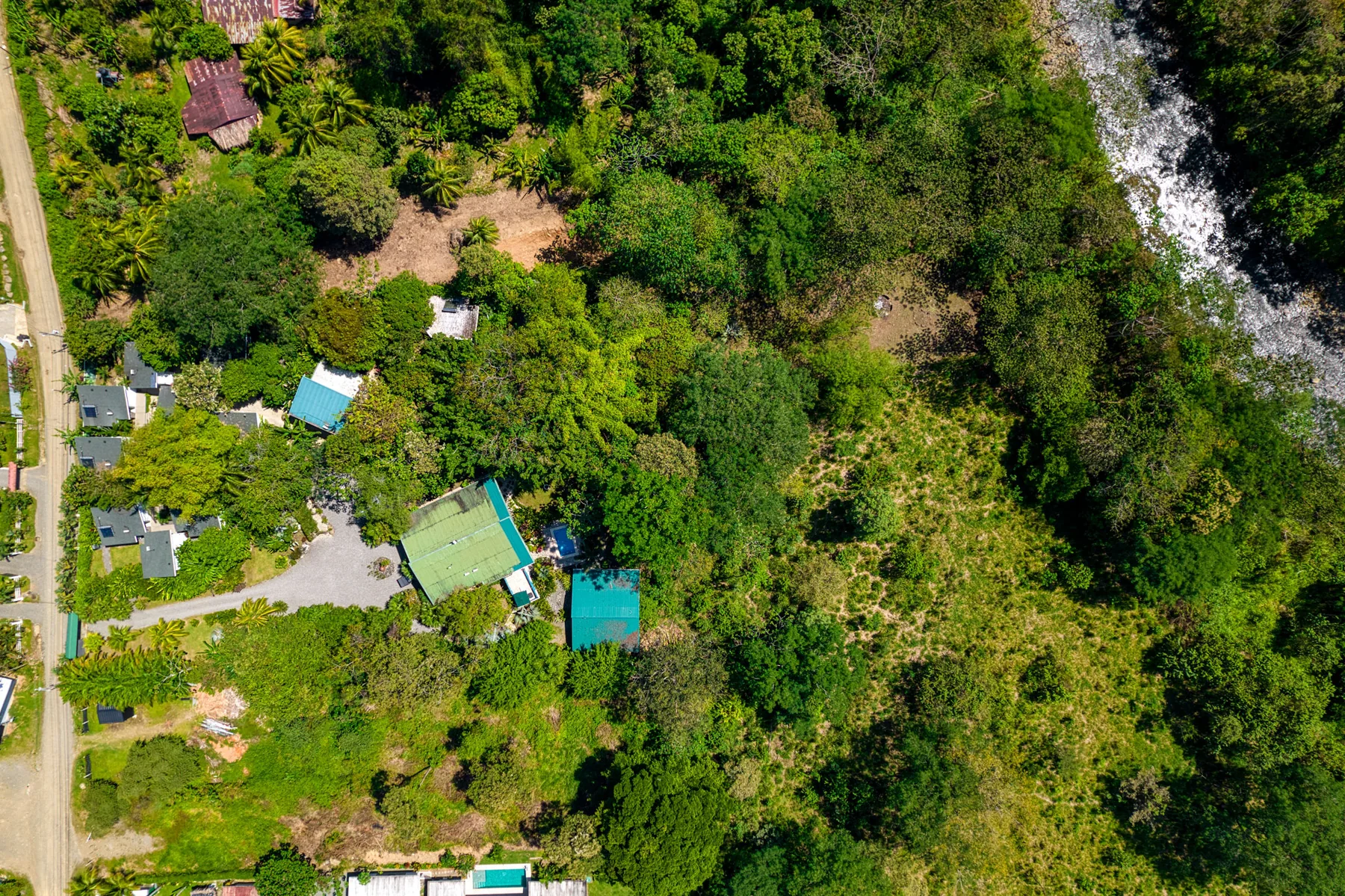 Aerial view of the property and the river