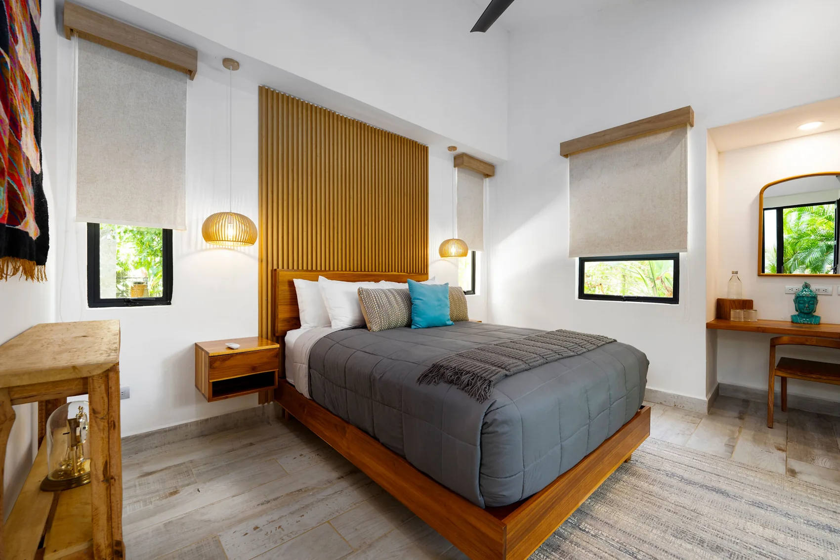 Coco bedroom with a desk