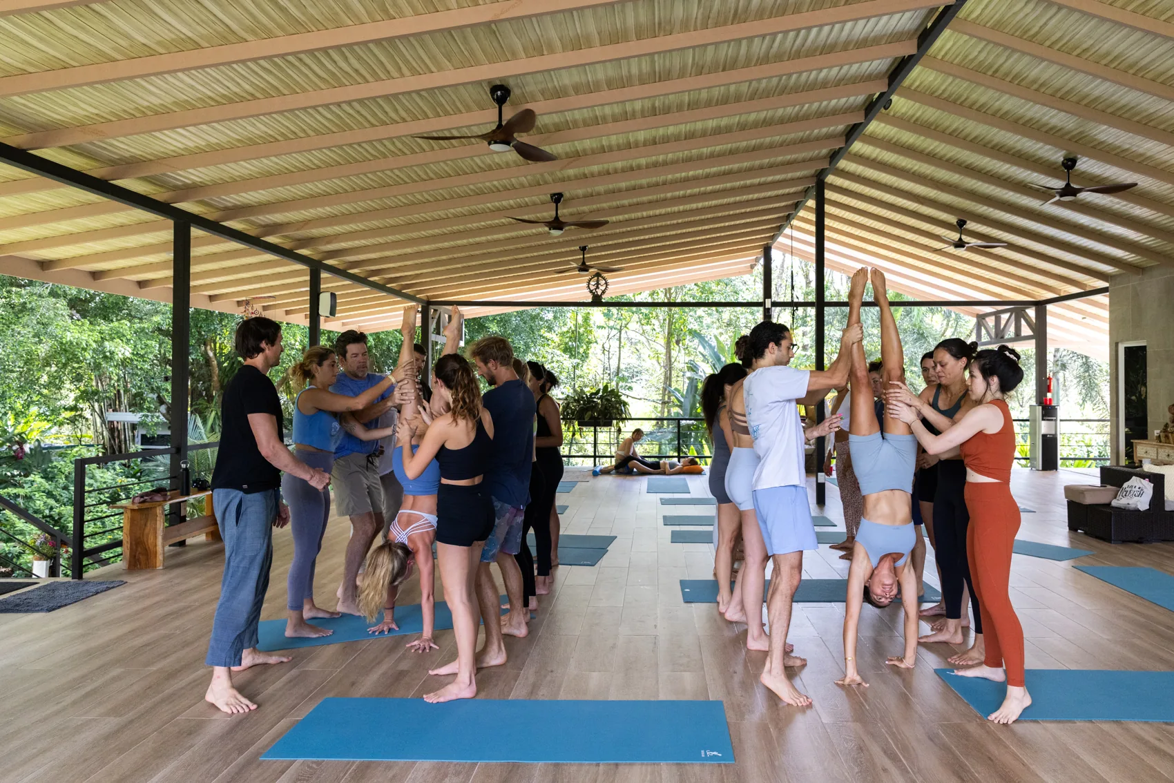 Spotting handstands in the Yoga Chalet